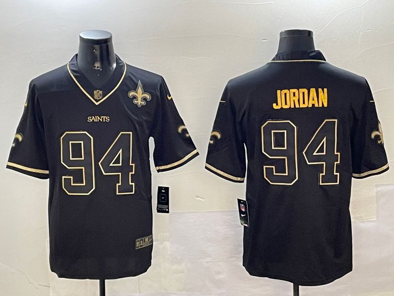 Men New Orleans Saints #94 Jordan Black Gold Throwback 2024 Nike Limited NFL Jersey style 4->new orleans saints->NFL Jersey